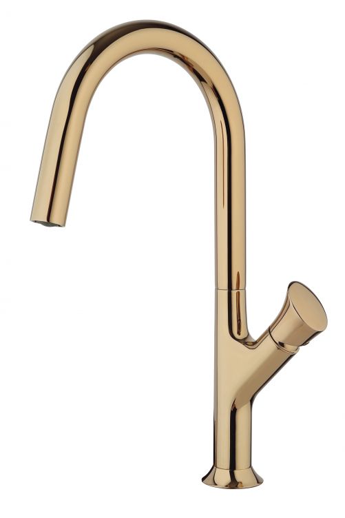 Diese Armatur mit dem Namen «Fluence 2» wirkt wie aus einem Guss und ist in Chrom, Satin Nickel, Schwarz matt, Metall und gebürstetem Kupfer erhältlich. Paini.