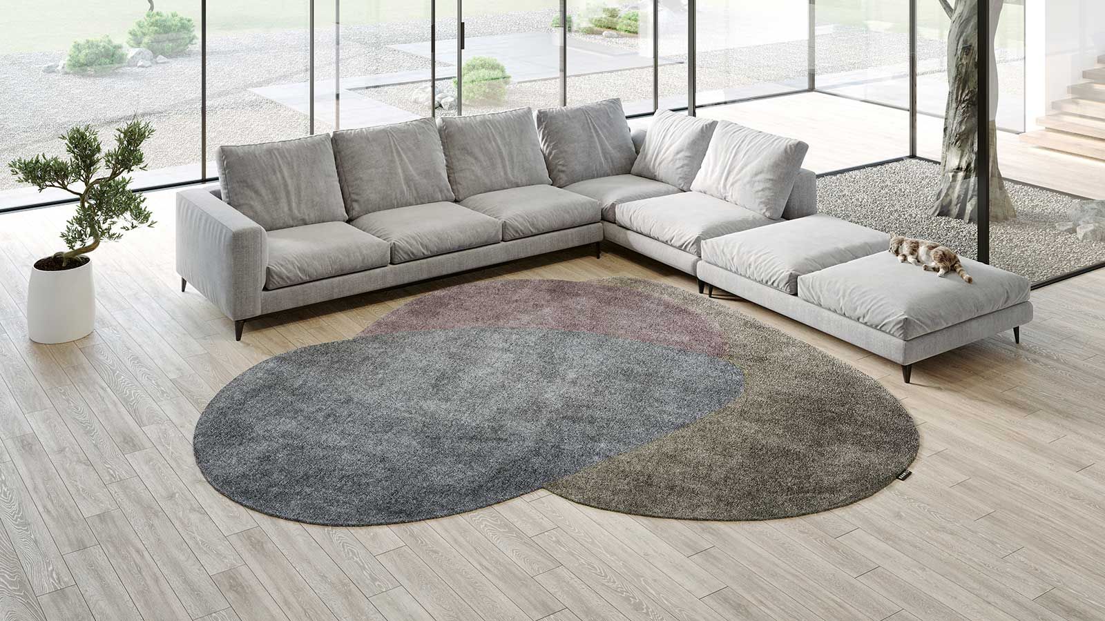 Die neue Kollektion ist die erste, die aus Schweizer Naturmaterialien gefertigt wird. Die ausgewogene Mischung aus 50 % Wolle und 50 % Leinen verleiht den Teppichen ein zurückhaltendes, doch lebendiges Aussehen mit changierenden Farbnuancen, die die Schönheit der heimischen Natur widerspiegeln.