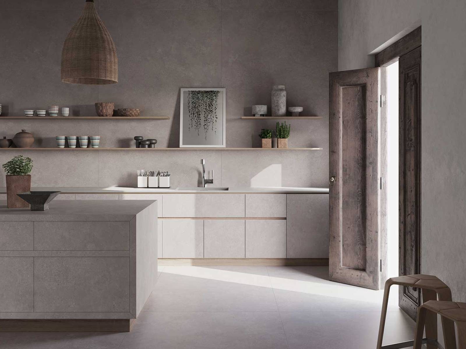 «Neolith Artisan» ist von den Kalksteinen gotischer Kathedralen in Europa im 14. und 15. Jahrhundert inspiriert. Seine erdigen und warmgrauen Farbnuancen verleihen der Küche eine zeitlos-moderne Ästhetik. Die Oberfläche des widerstands­fähigen Materials besteht aus natürlichen Mineralien, ist porenlos und dadurch besonders hygienisch. SQ SURFACE.
