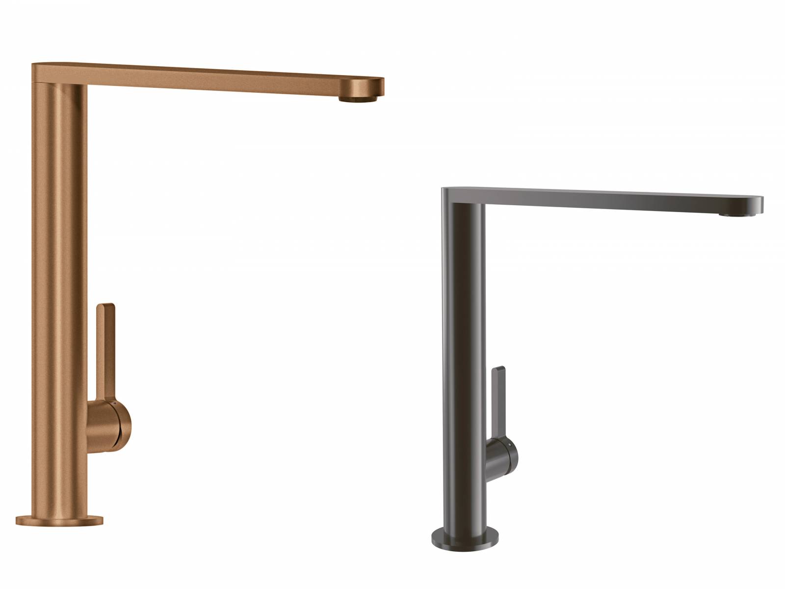 Color the world: Farbe ist für Villeroy & Boch ein wichtiges Thema im Küchenbereich. Passend zu den Keramikspülen in 16 Farben hat das Unternehmen drei neue Oberflächen für Armaturen entwickelt. Die Töne Gold, Bronze und Anthrazit gibt es für ausgewählte Modelle wie «Avia 2.0.», «Umbrella» oder die hier gezeigte «Finera». Villeroy & Boch.